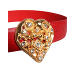 Dolce & Gabbana Red Calf Leather Embellished Metal Buckle Belt