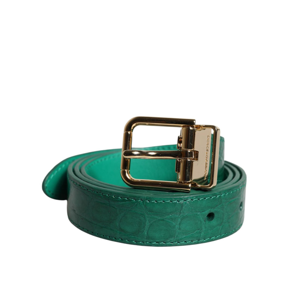 Dolce & Gabbana Green Leather Logo Metal Waist Buckle Belt WMB476-85