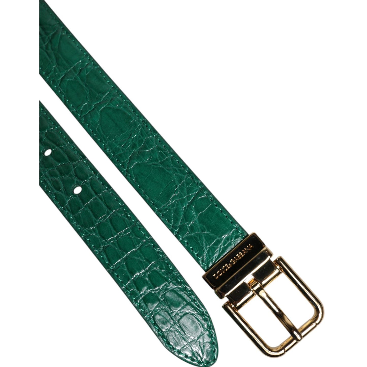 Dolce & Gabbana Green Leather Logo Metal Waist Buckle Belt WMB476-85