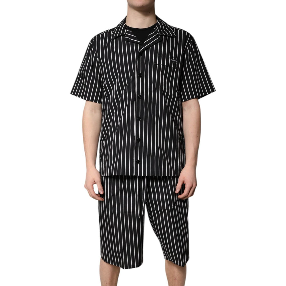 Dolce & Gabbana Black White Stripes Cotton Men Pajama Set Sleepwear KOS2284-38