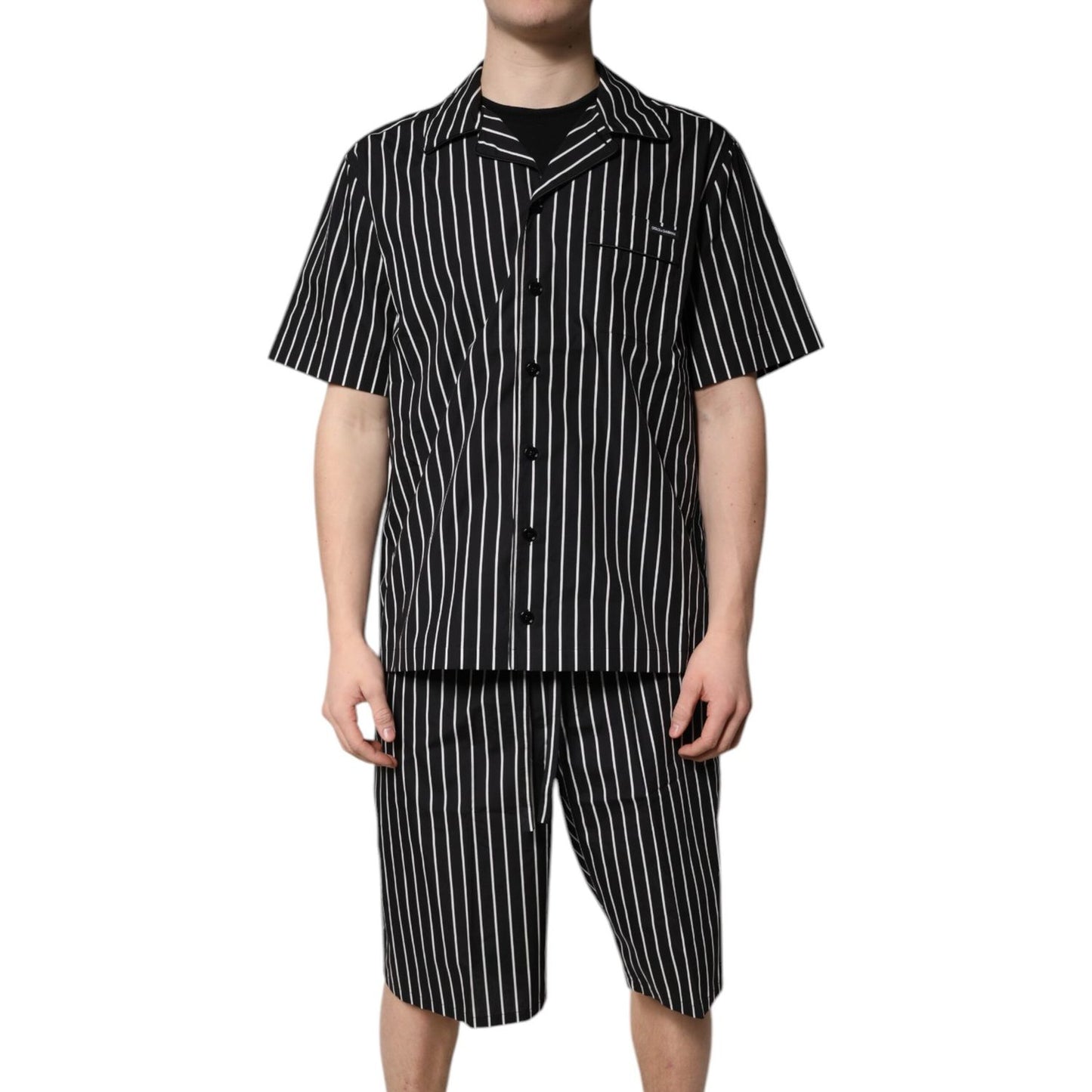 Dolce & Gabbana Black White Stripes Cotton Men Pajama Set Sleepwear KOS2284-38