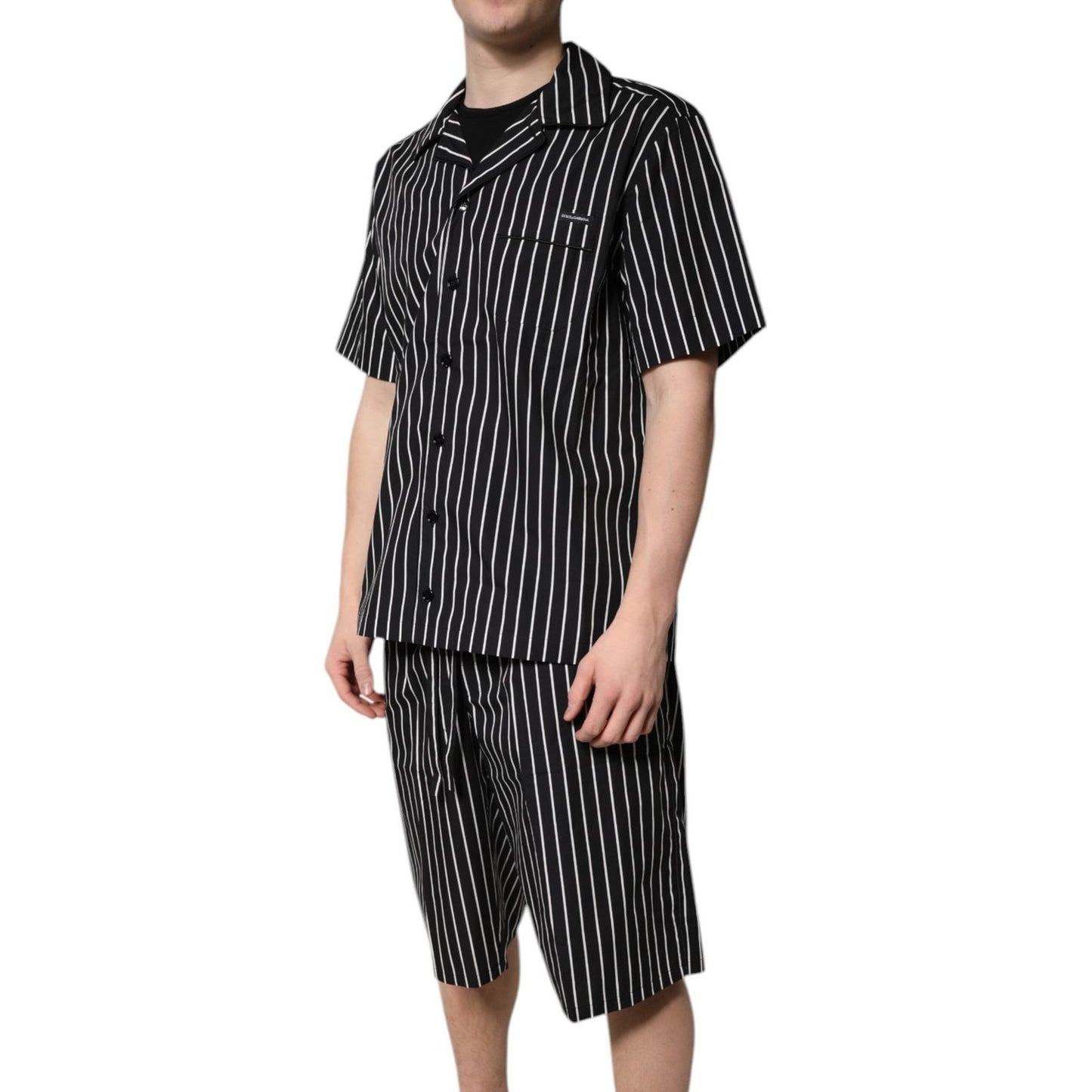 Dolce & Gabbana Black White Stripes Cotton Men Pajama Set Sleepwear KOS2284-38