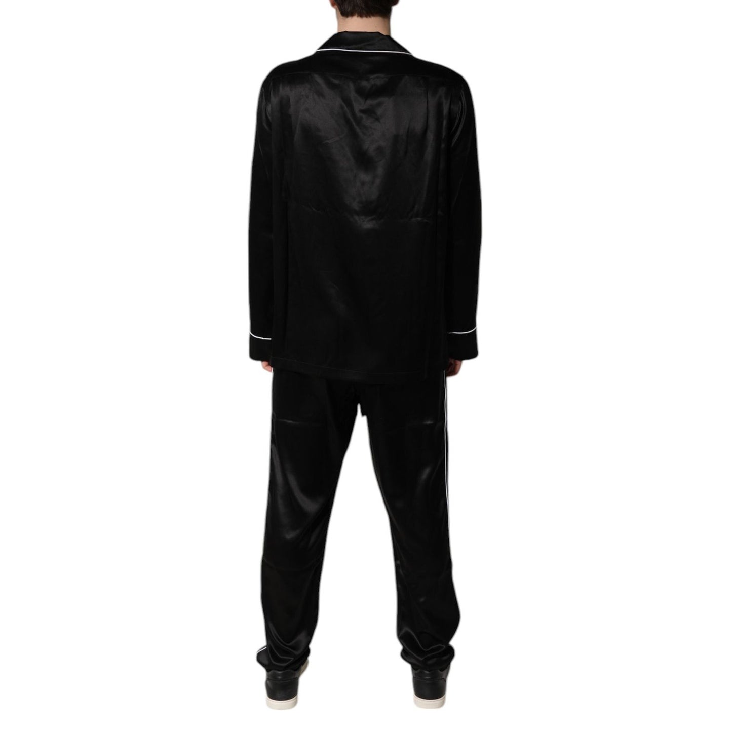 Dolce & Gabbana Black Silk Shirt Pants Pajama Set Sleepwear