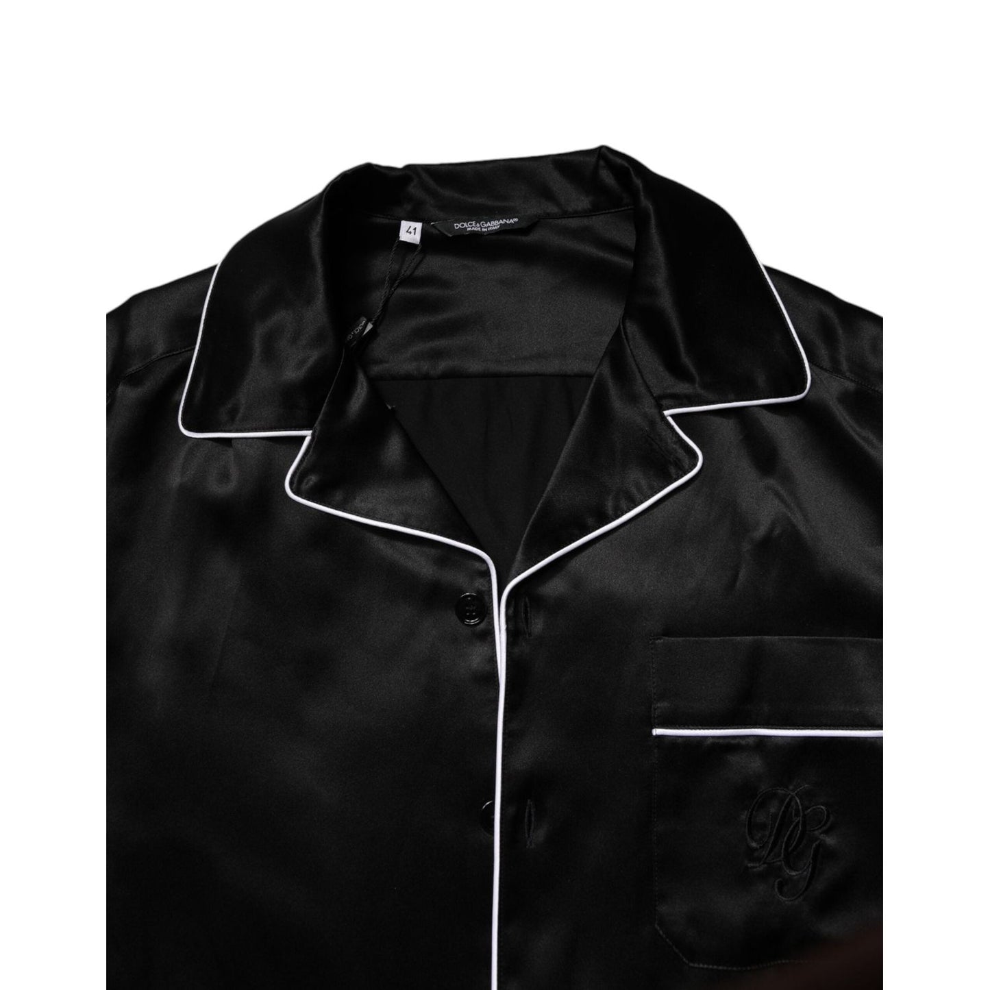 Dolce & Gabbana Black Silk Shirt Pants Pajama Set Sleepwear
