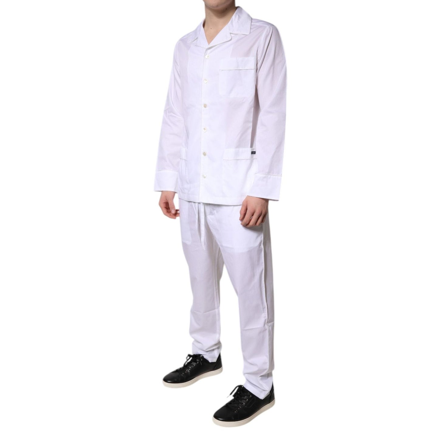 Dolce & Gabbana White Cotton Shirt Pants Pajama Set Sleepwear KOS2293-38