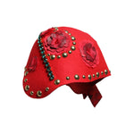 Dolce & Gabbana Red Crystal Gold Roses Brooch Embellished Hat HAT9653