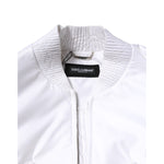 Dolce & Gabbana White Nylon Full Zip Cropped Bomber Jacket