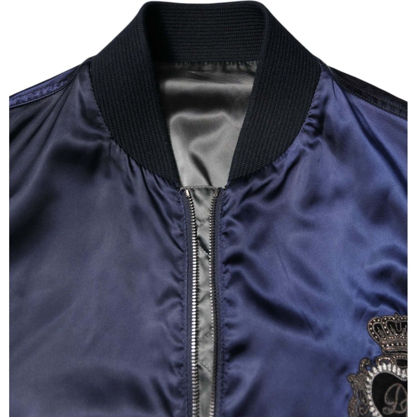 Dolce & Gabbana Blue Nylon DG Crown Full Zip Bomber Jacket JKT4136-48