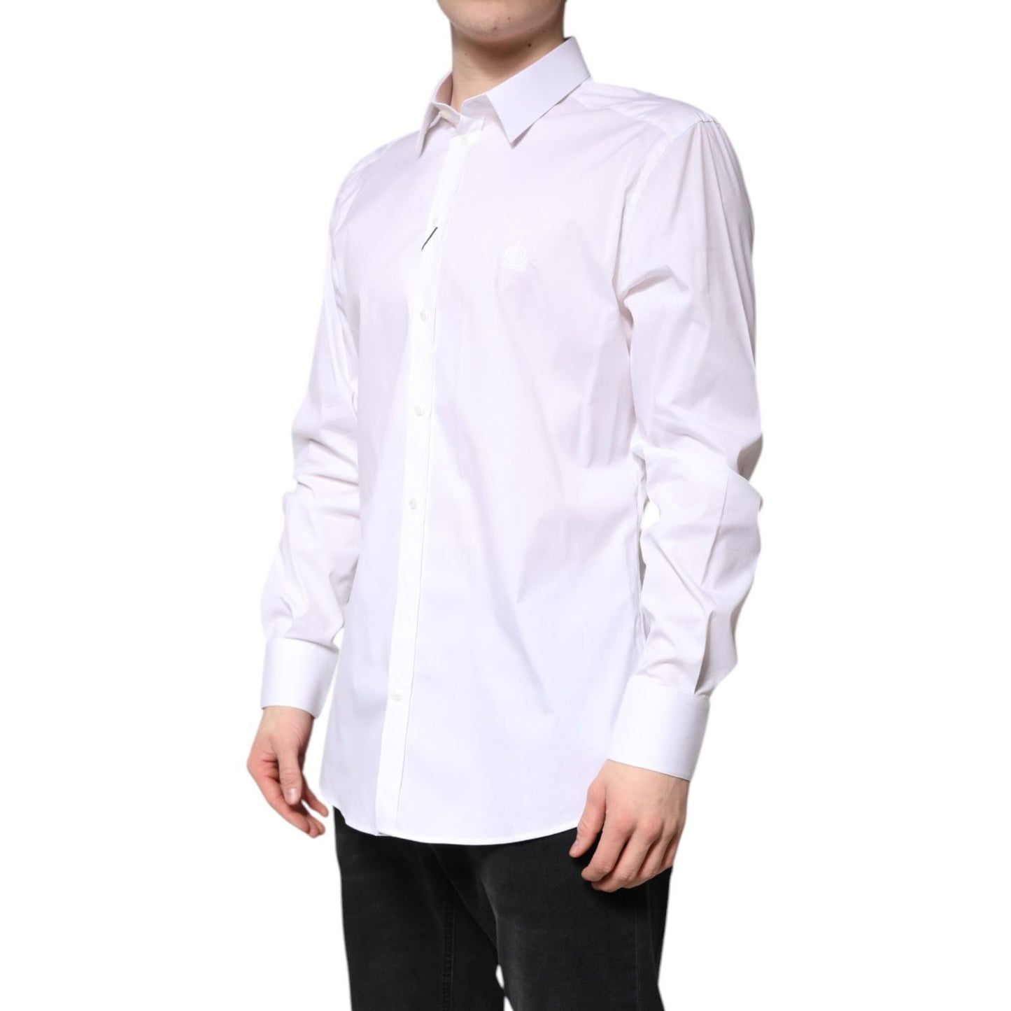 Dolce & Gabbana White Cotton GOLD Men Dress Formal Shirt TSH86354-42