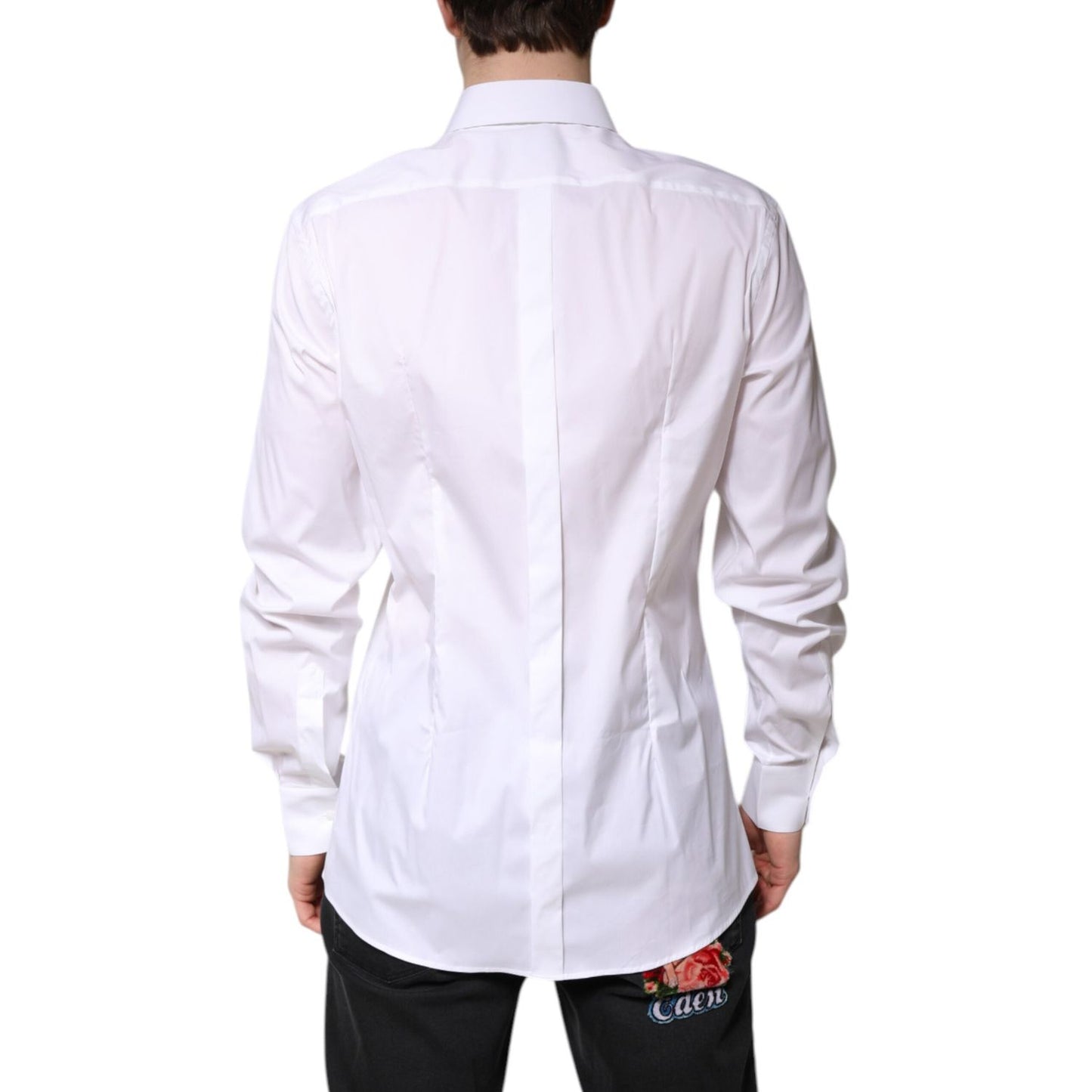 Dolce & Gabbana White Cotton GOLD Men Dress Formal Shirt TSH86354-42