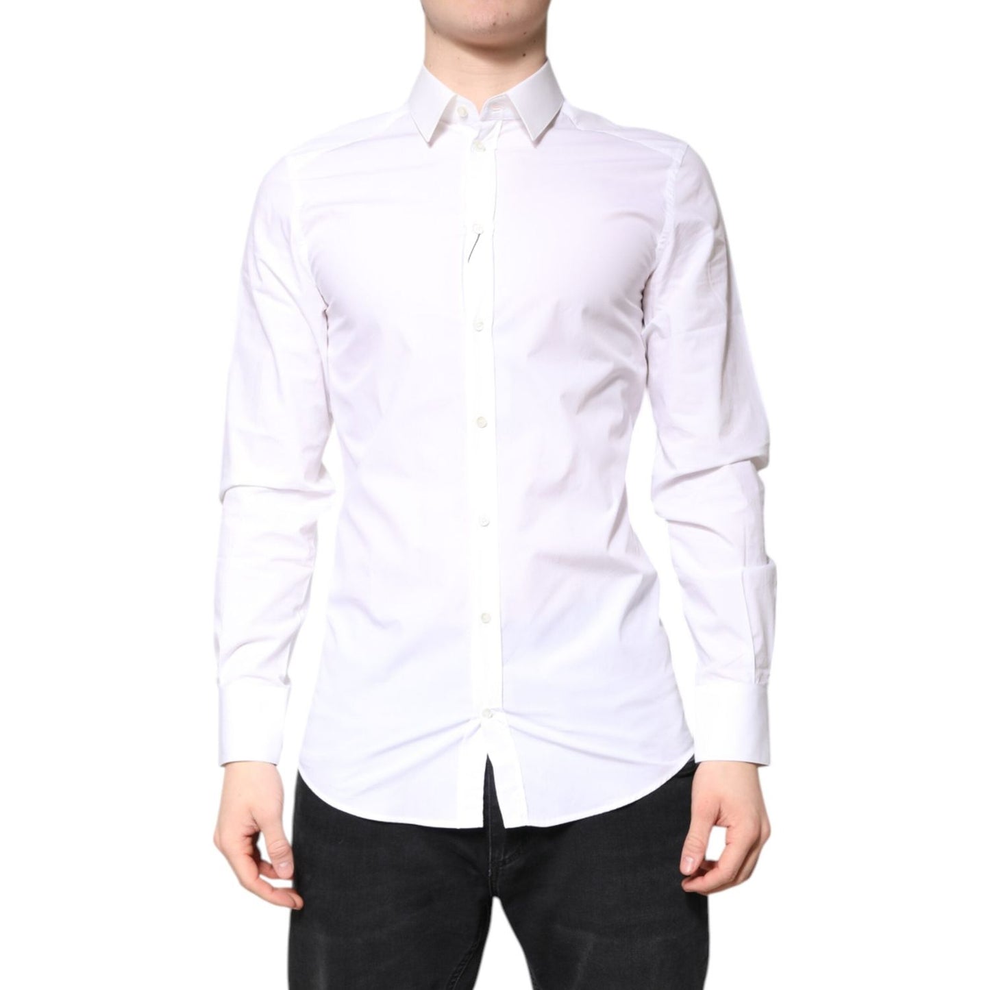 Dolce & Gabbana White Cotton GOLD Dress Formal Collared Shirt TSH86355-39