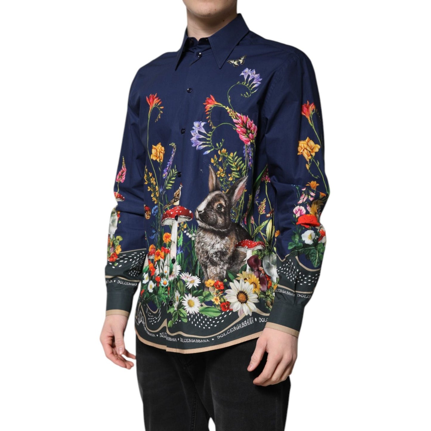 Dolce & Gabbana Blue Rabbit Print Long Sleeve Shirt