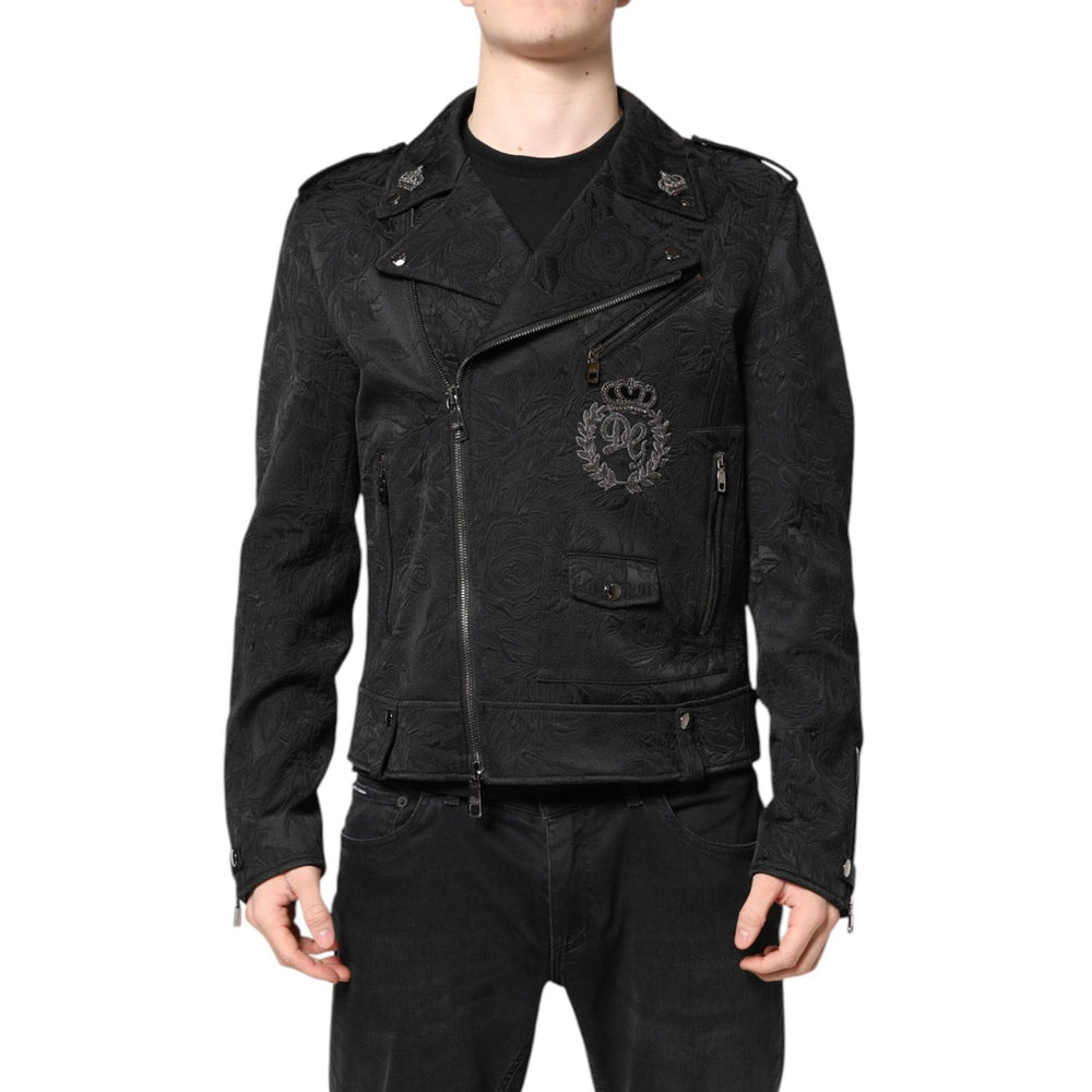 Dolce & Gabbana Black Brocade Cotton Full Zip Biker Jacket JKT4187-50