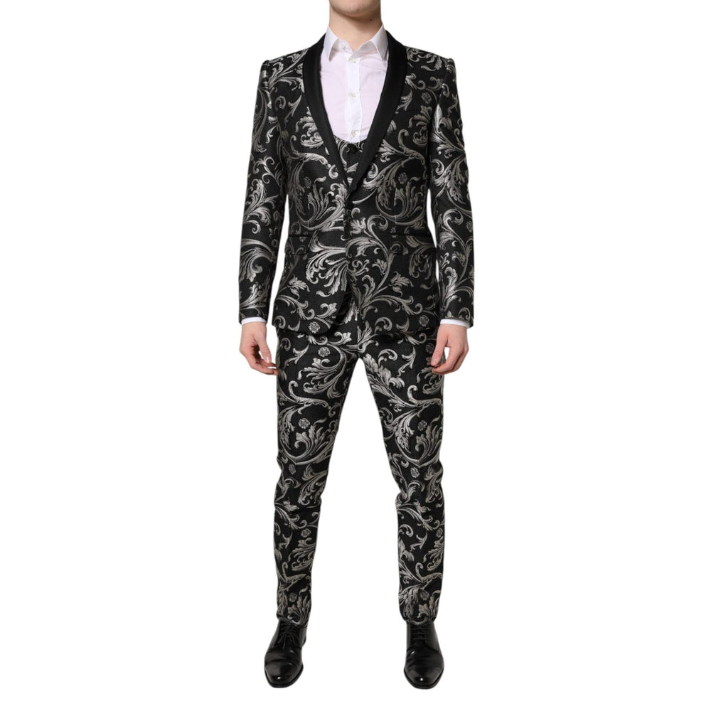 Dolce & Gabbana Black Gray MARTINI Jacquard Men 3 Piece Suit KOS2155-48