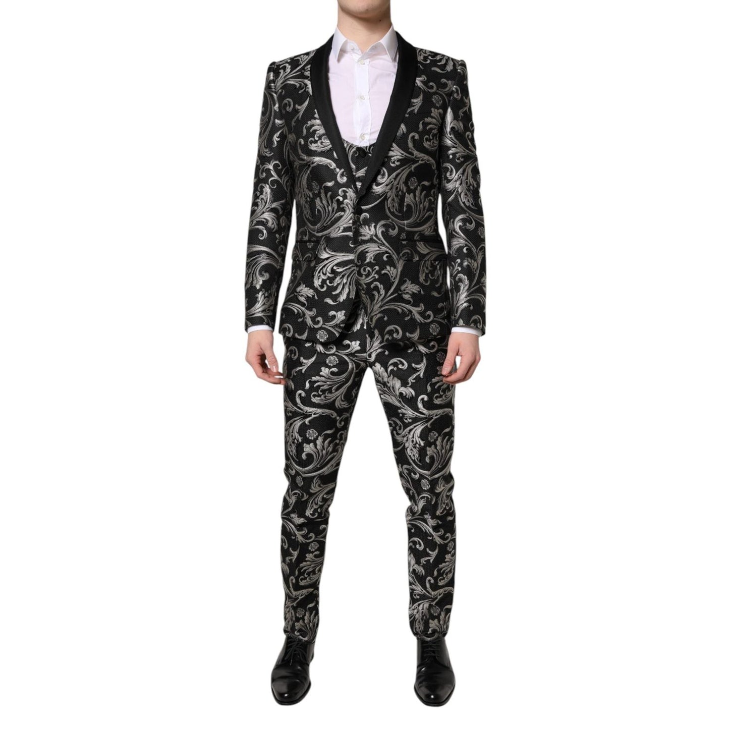 Dolce & Gabbana Black Gray MARTINI Jacquard Men 3 Piece Suit KOS2155-48