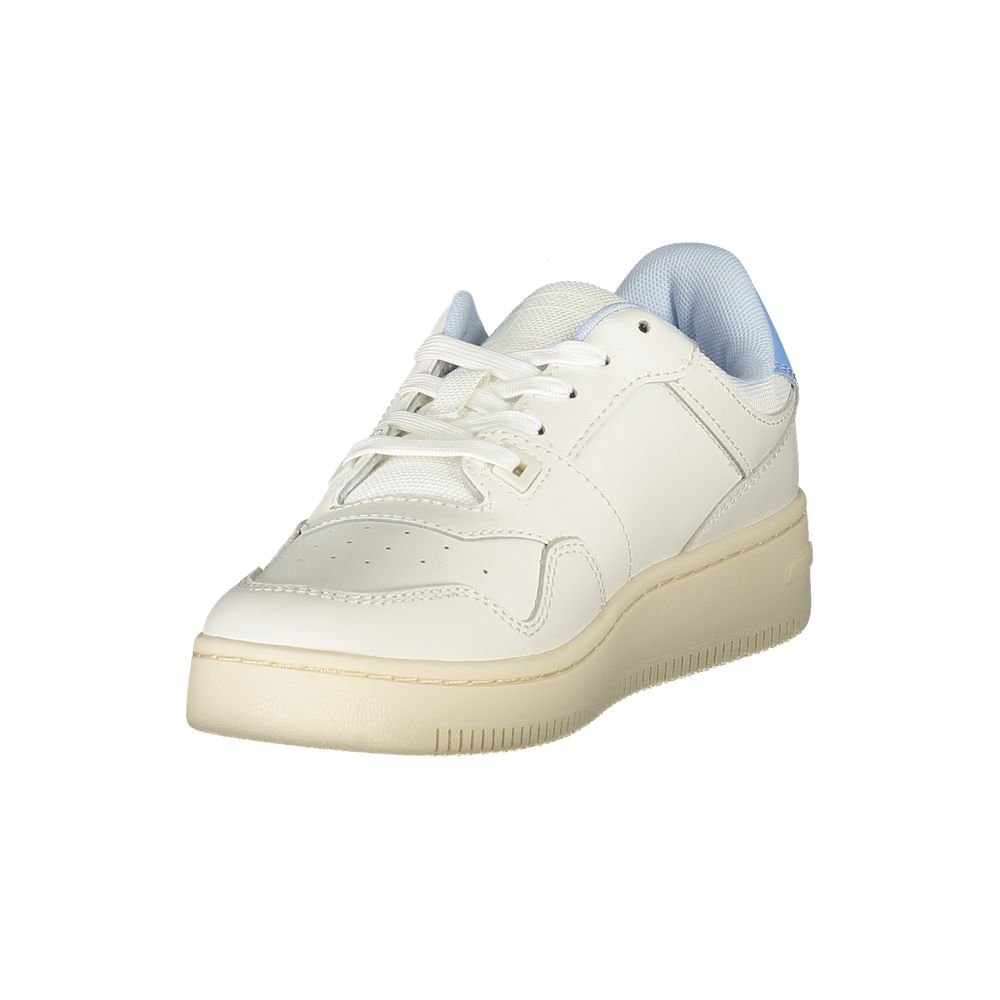 Tommy Hilfiger White Leather Women Sneaker with sleek design and iconic logo, perfect for sporty-chic fashion.