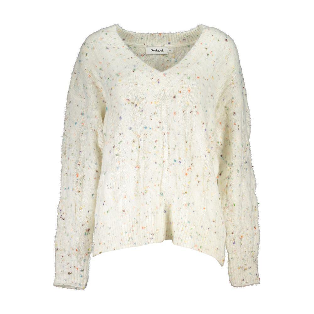 Desigual Chic Contrast V-Neck Sweater with Logo Detail DE-24884-M