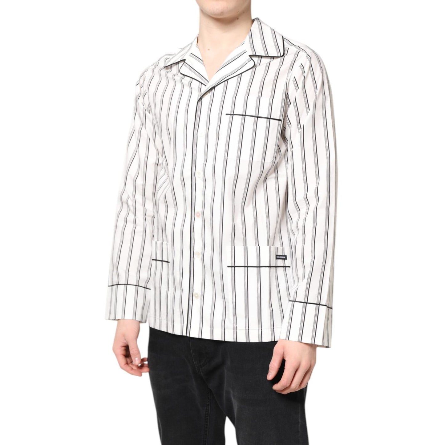 Dolce & Gabbana White Stripes Lounge Pajama Sleepwear Shirt TSH87841-39