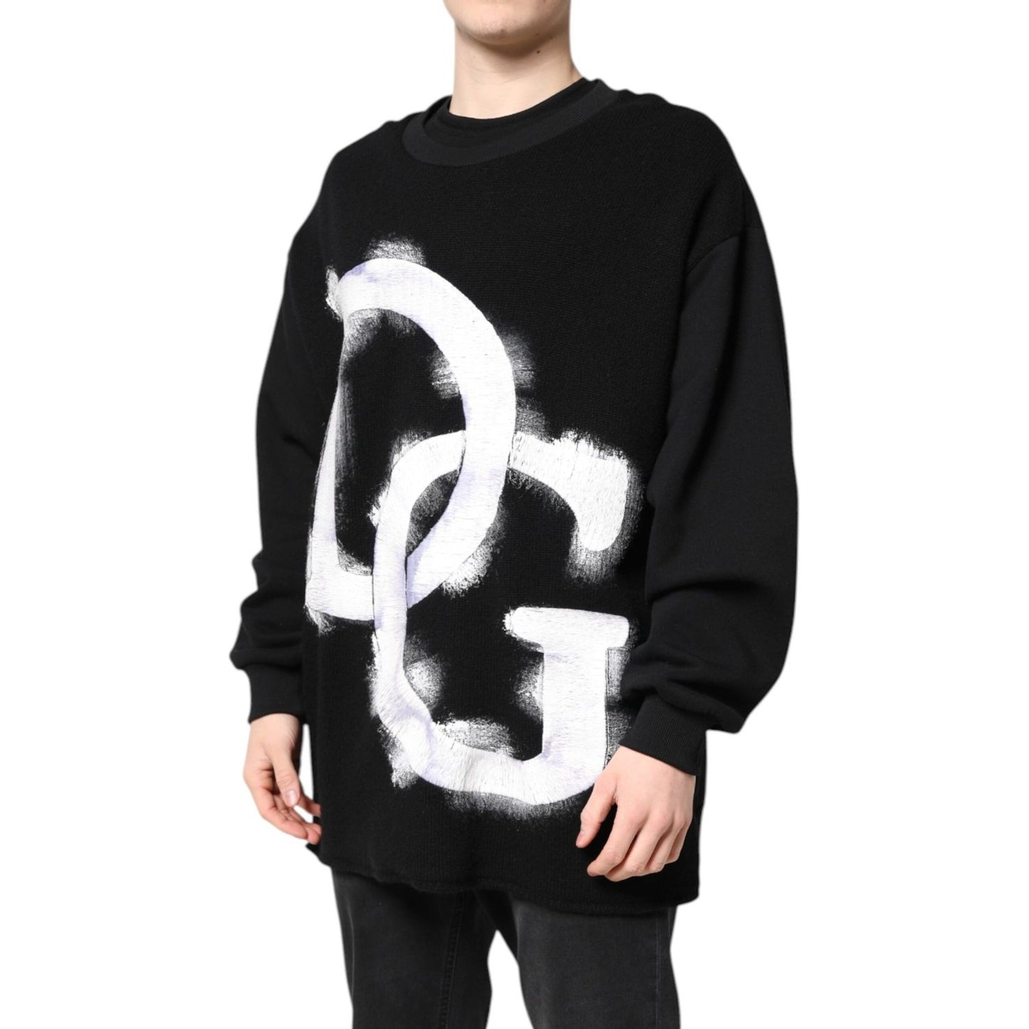 Dolce & Gabbana Black Cotton Logo Print Men Pullover Sweater TSH90306-50