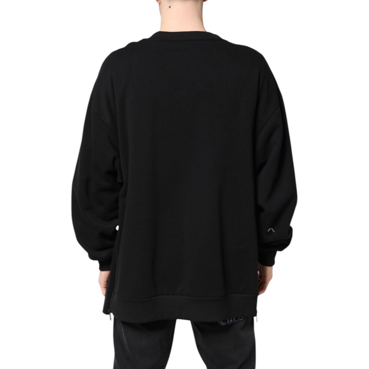 Dolce & Gabbana Black Cotton Logo Print Men Pullover Sweater TSH90306-50
