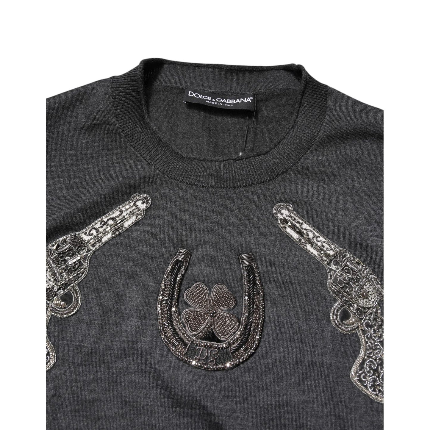 Dolce & Gabbana Gray Embroidery Knit Men Pullover Sweater TSH90309-44