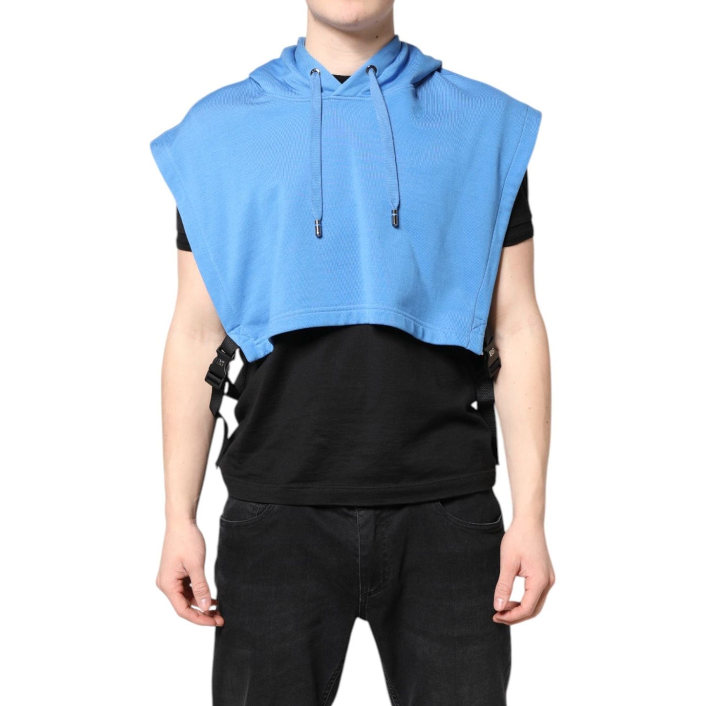 Dolce & Gabbana Blue Cotton Hooded Men Sportswear Vest Sweater 405840003495