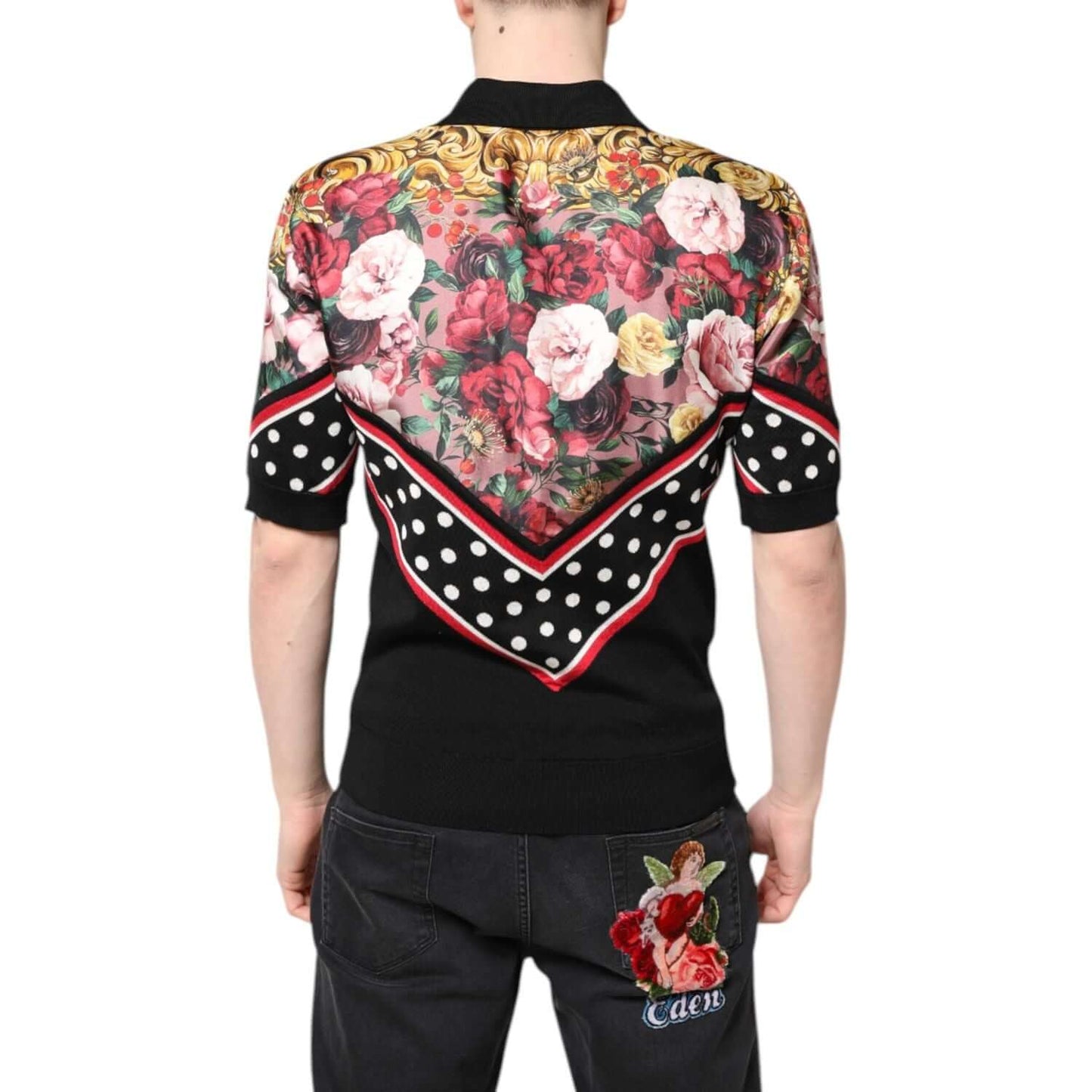 Dolce & Gabbana Black Floral Collared Short Sleeve T-shirt TSH90330-48