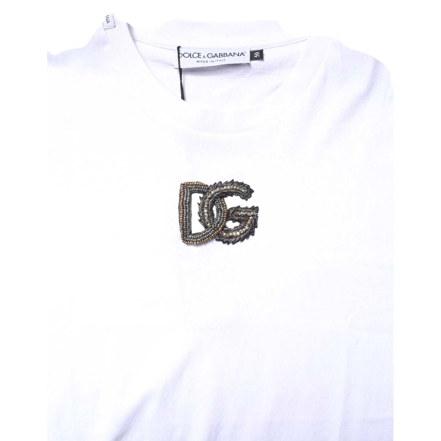 Dolce & Gabbana White Cotton DG Embroidery Crew Neck T-shirt TSH90332-52