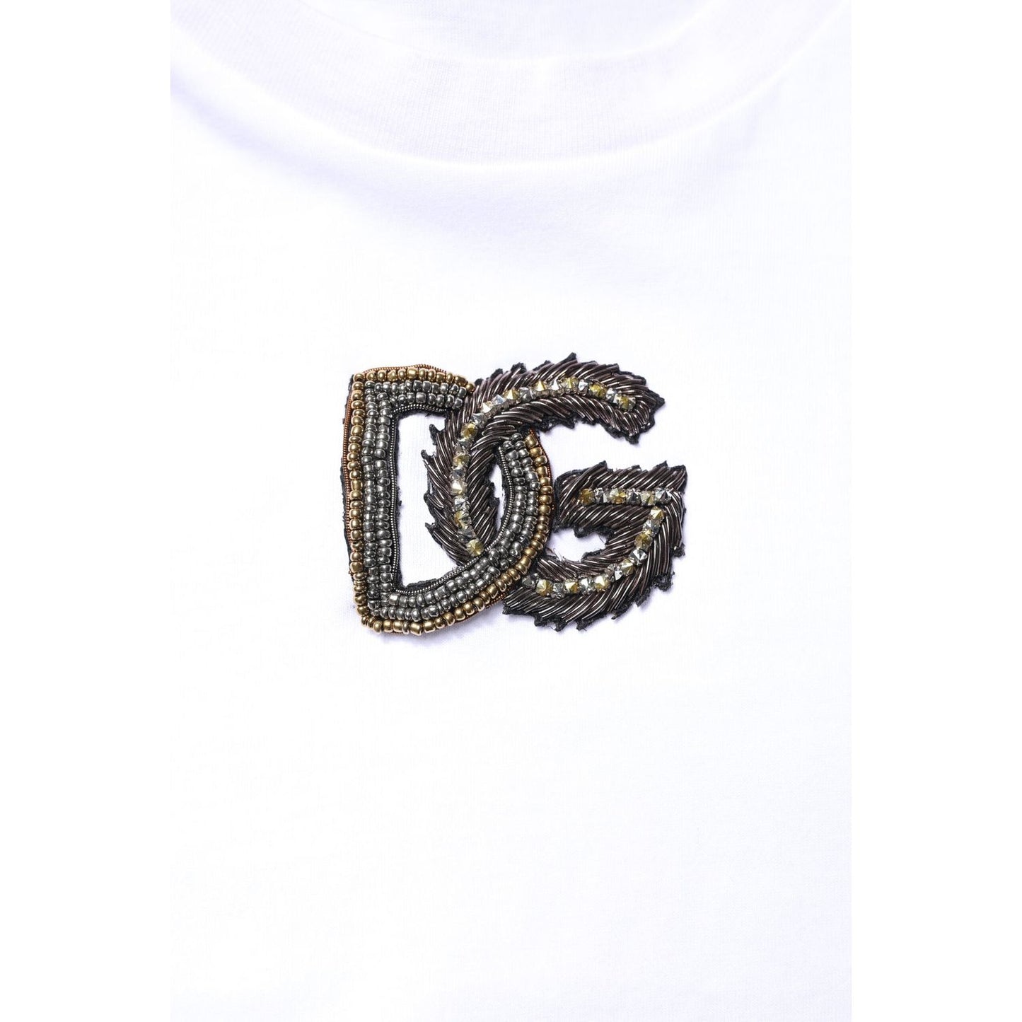 Dolce & Gabbana White Cotton DG Embroidery Crew Neck T-shirt TSH90333-50