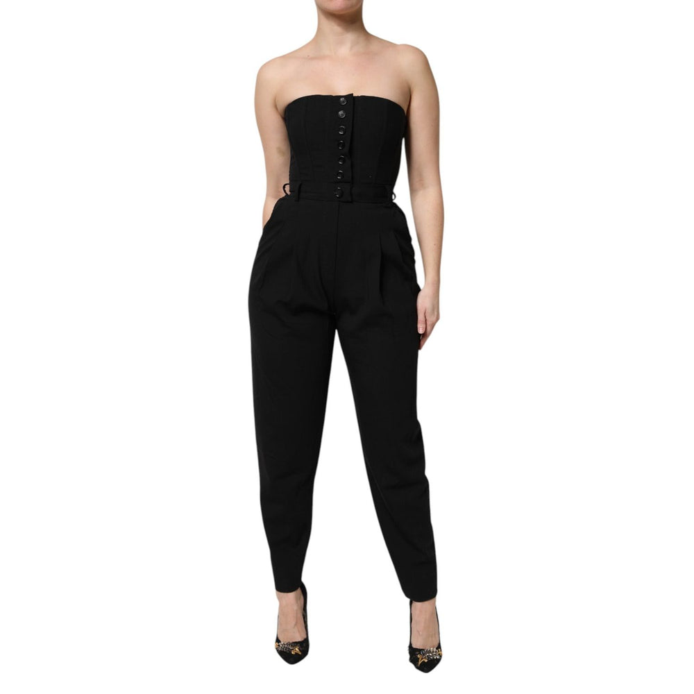 Dolce & Gabbana Black Wool Strapless Romper Jumpsuit Dress DR81509-38