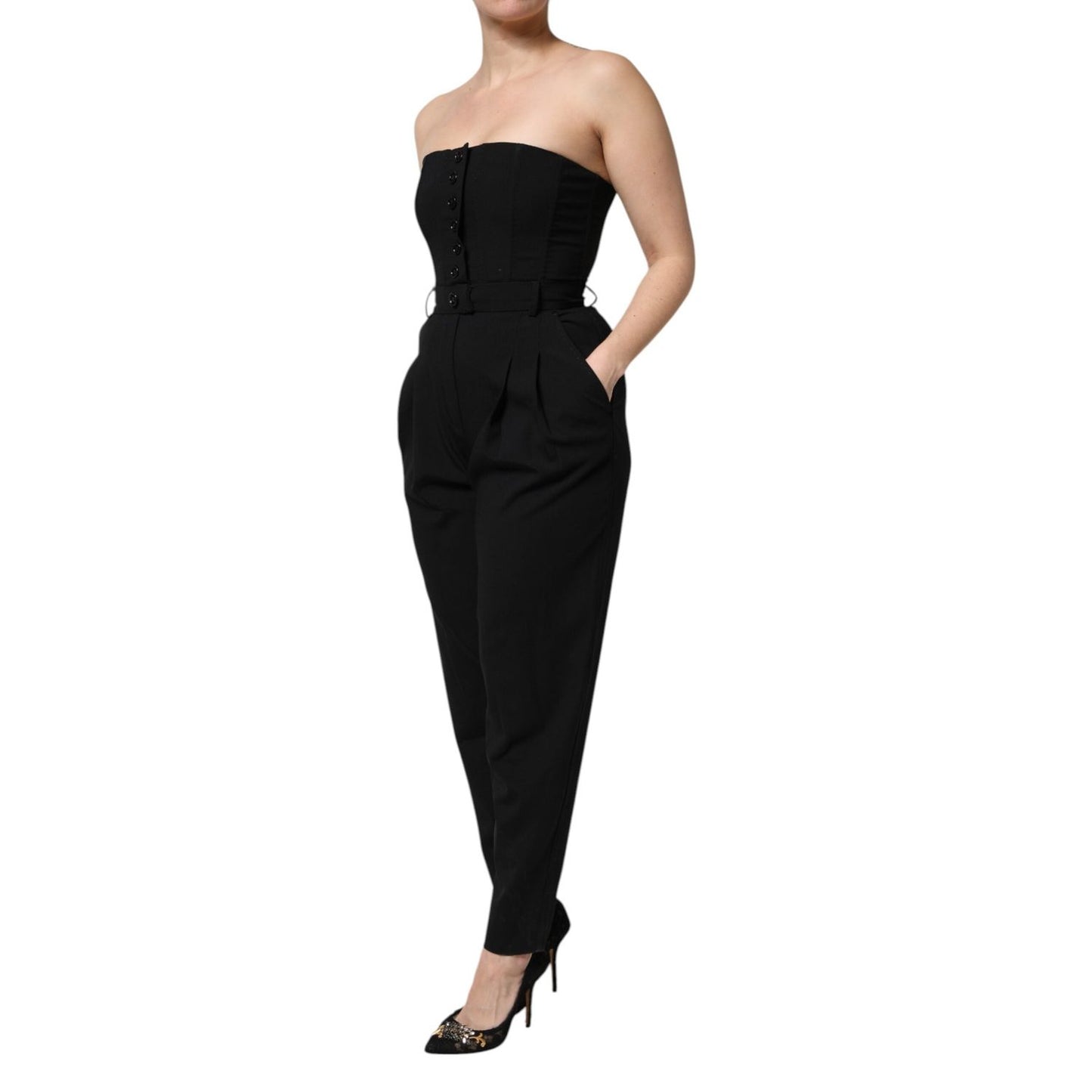 Dolce & Gabbana Black Wool Strapless Romper Jumpsuit Dress DR81509-38