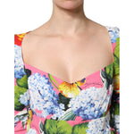 Dolce & Gabbana Multicolor Floral Pleated Sheath Midi Dress