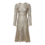 Dolce & Gabbana Gold Floral Lace Long Sleeves Fit & Flare Dress DR281222-36