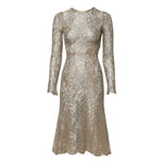 Dolce & Gabbana Gold Floral Lace Long Sleeves Fit & Flare Dress DR281222-36