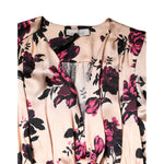 Laneus Pink Floral Silk Long Sleeves V-neck Ruched Mini Dress DR281408-42
