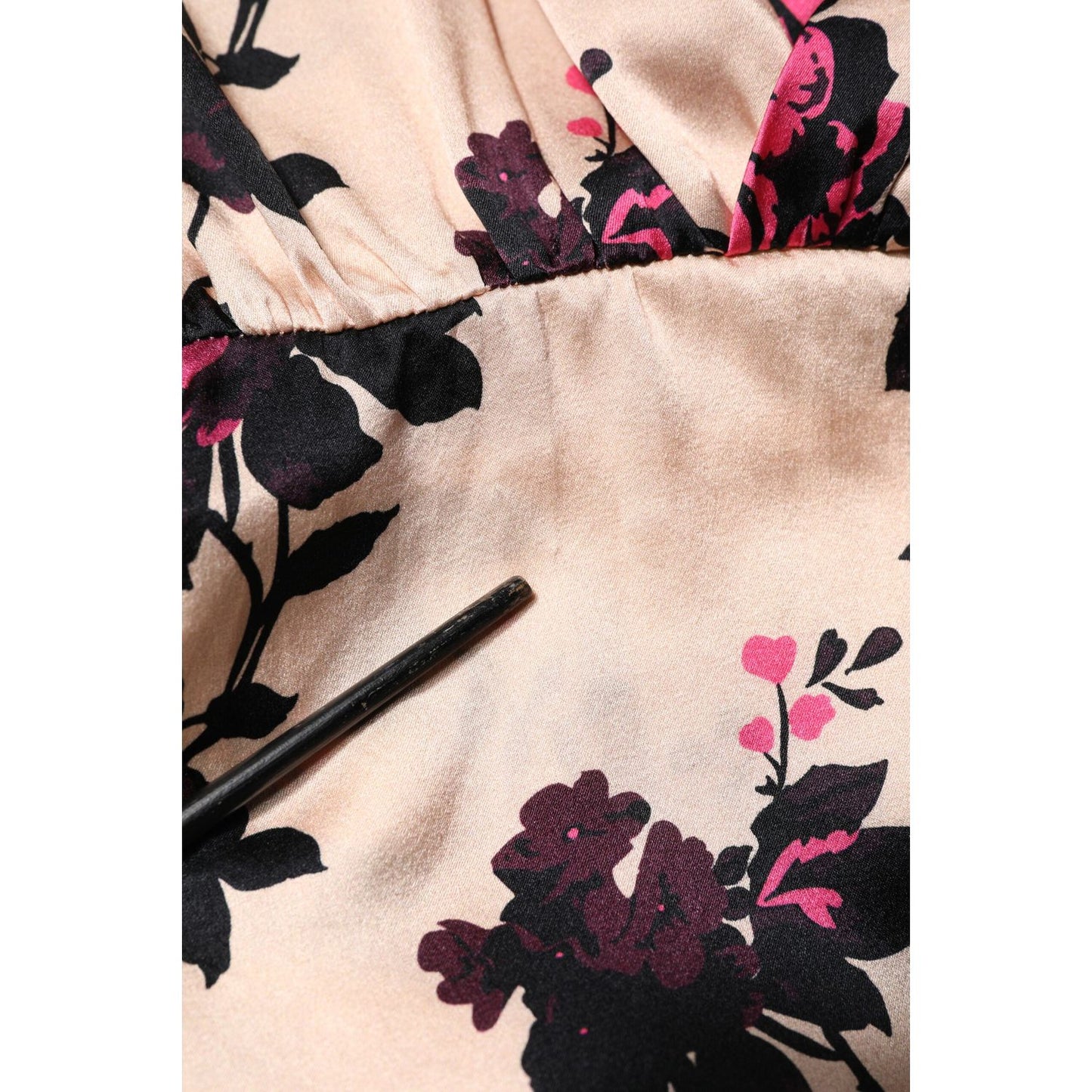 Laneus Pink Floral Silk Long Sleeves V-neck Ruched Mini Dress DR281408-42