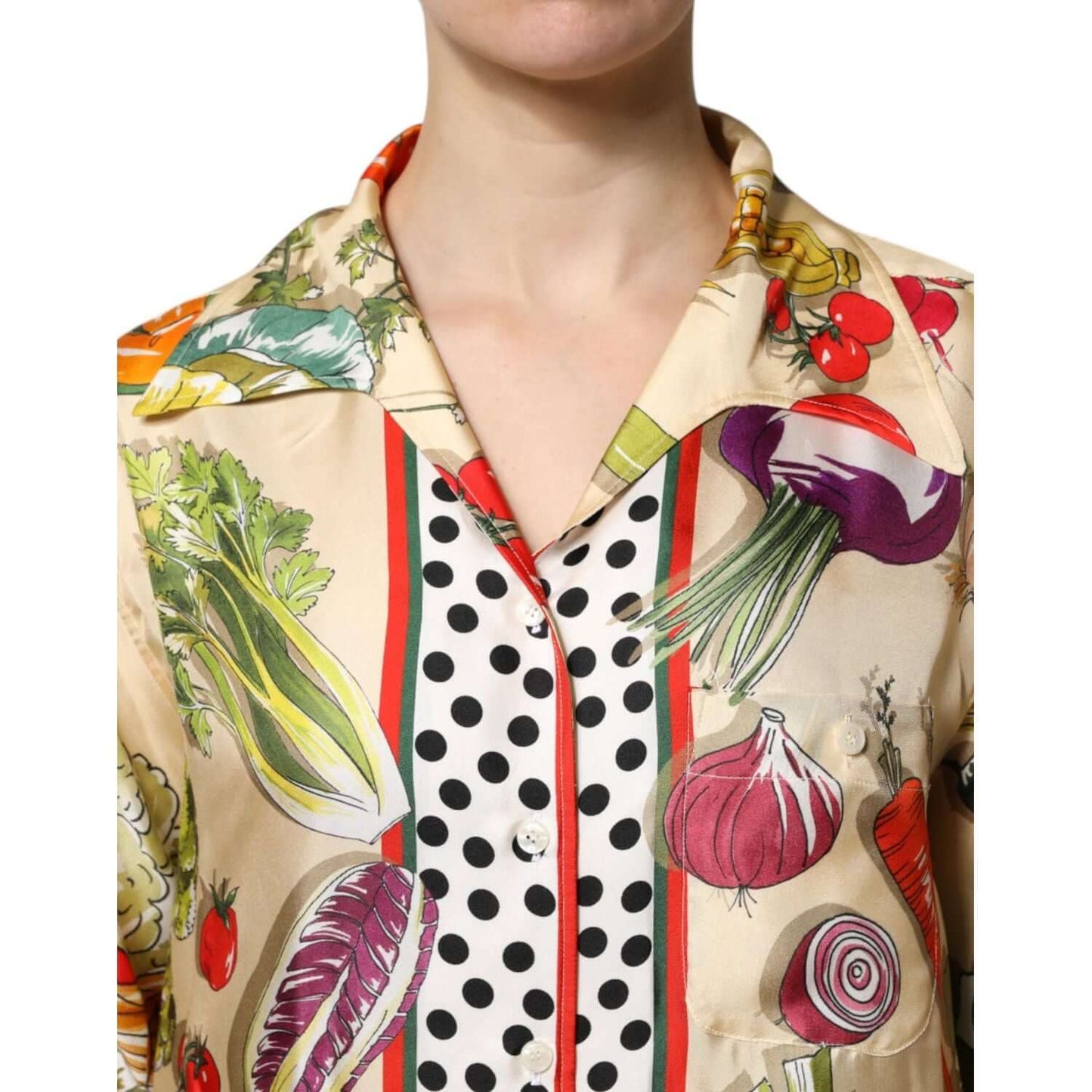 Dolce & Gabbana Multicolor Vegetables Silk Long Sleeves Top THS90402-38