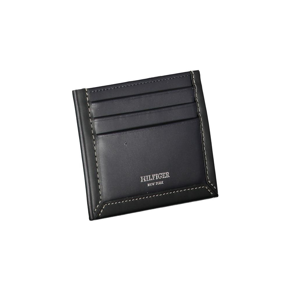 Tommy Hilfiger Sleek Blue Leather Card Holder with Contrast Detail