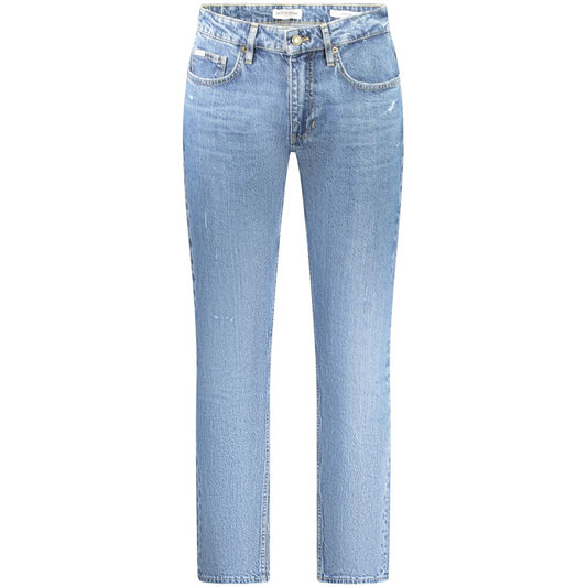 Guess Jeans Blue Cotton Men Jeans with modern washed effect and five pockets, showcasing classic button and zip closure.