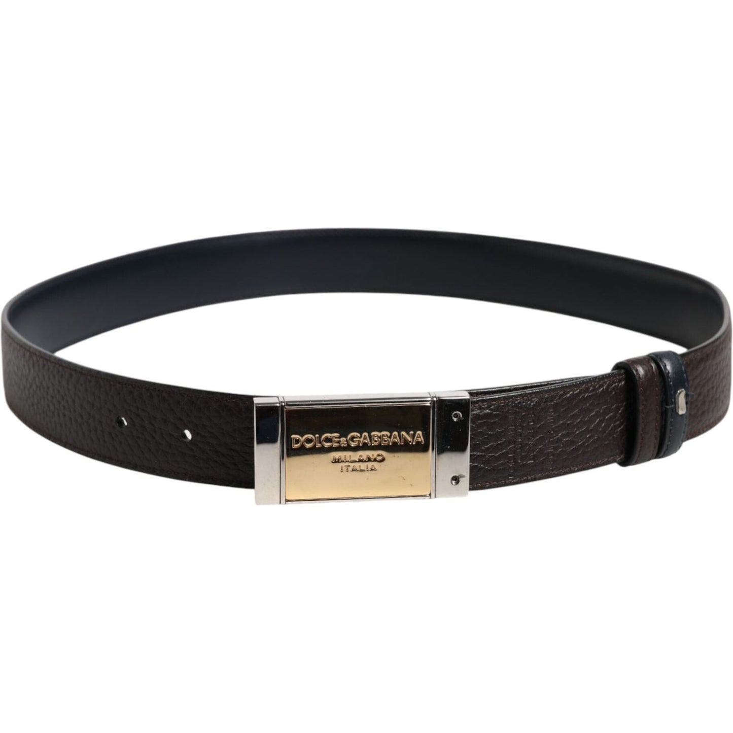 Dolce & Gabbana Black Blue Leather Gold Buckle Reversible Belt BEL9253-90