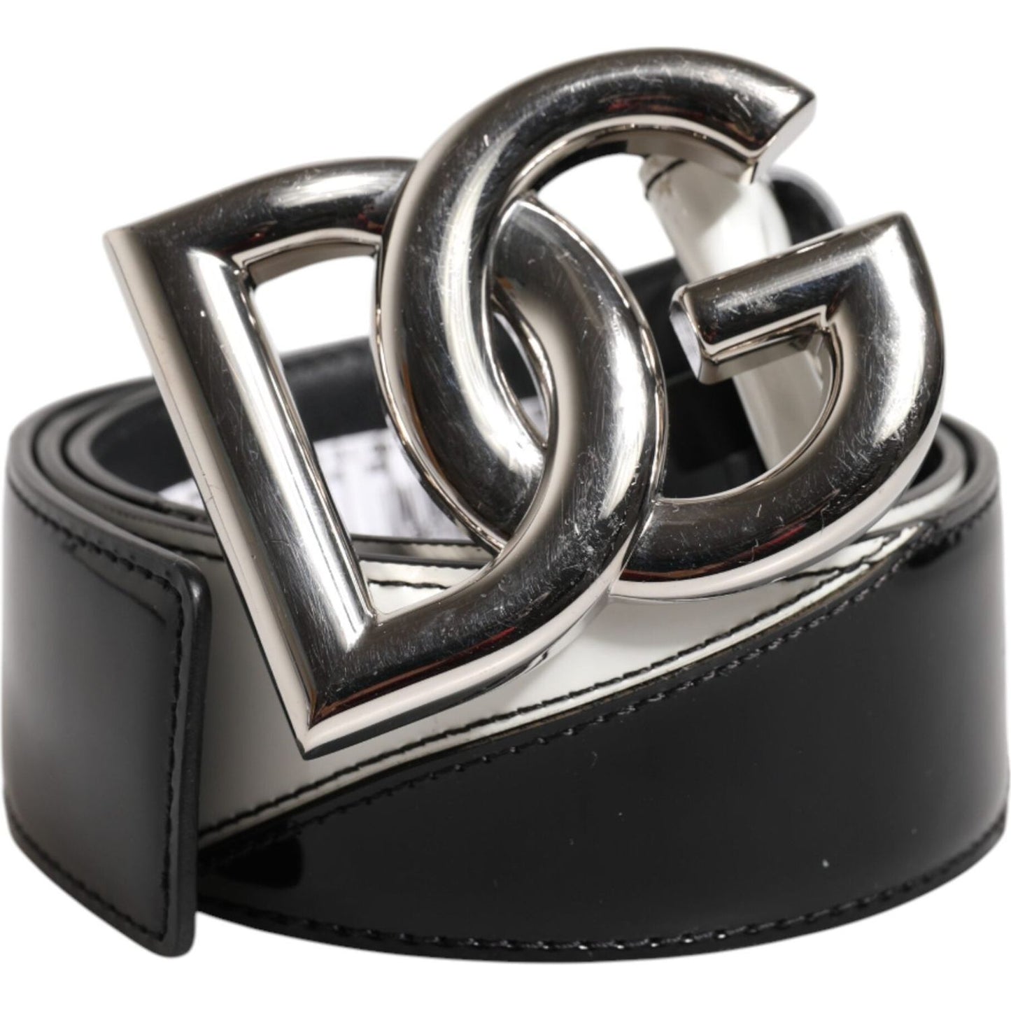 Dolce & Gabbana Black White Leather DG Metal Buckle Belt BEL9411-75