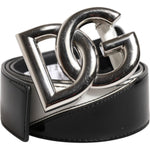 Dolce & Gabbana Black White Leather DG Metal Buckle Belt BEL9411-75