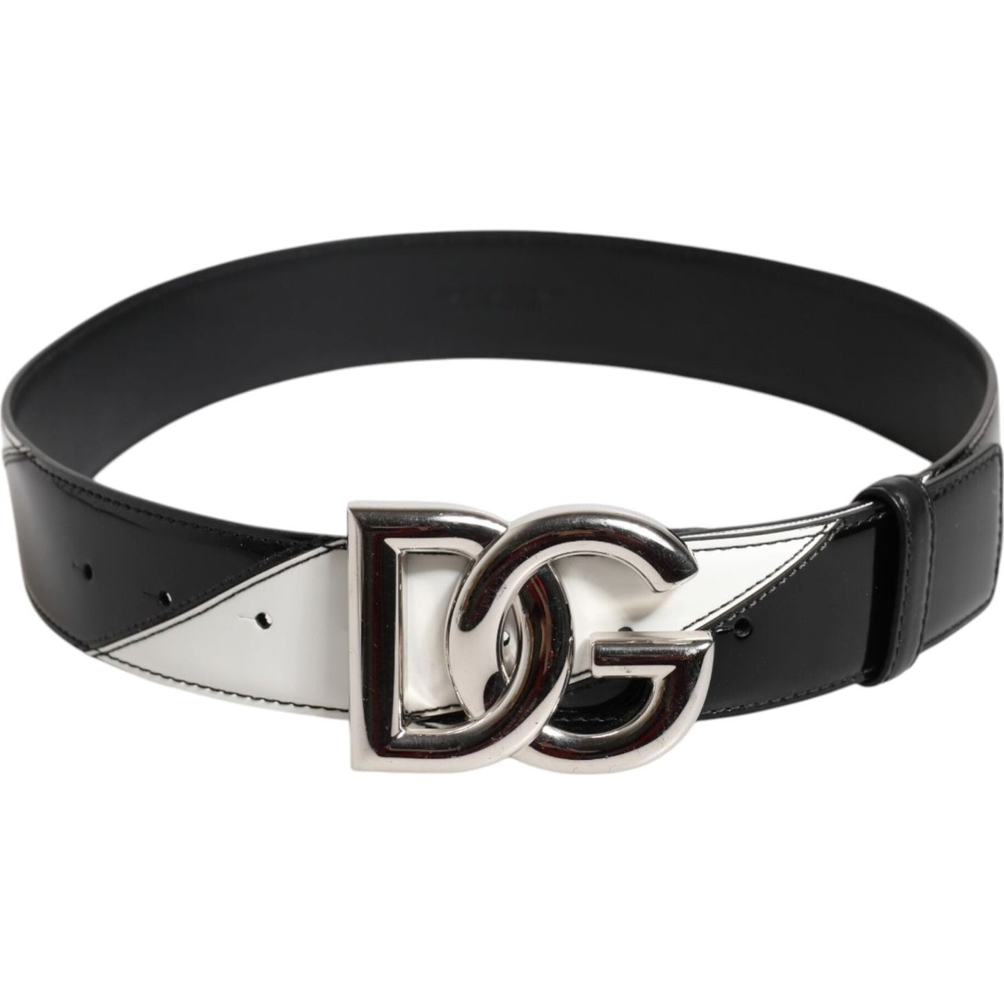 Dolce & Gabbana Black White Leather DG Metal Buckle Belt BEL9411-75
