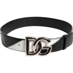 Dolce & Gabbana Black White Leather DG Metal Buckle Belt BEL9411-75