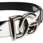 Dolce & Gabbana Black White Leather DG Metal Buckle Belt BEL9411-75