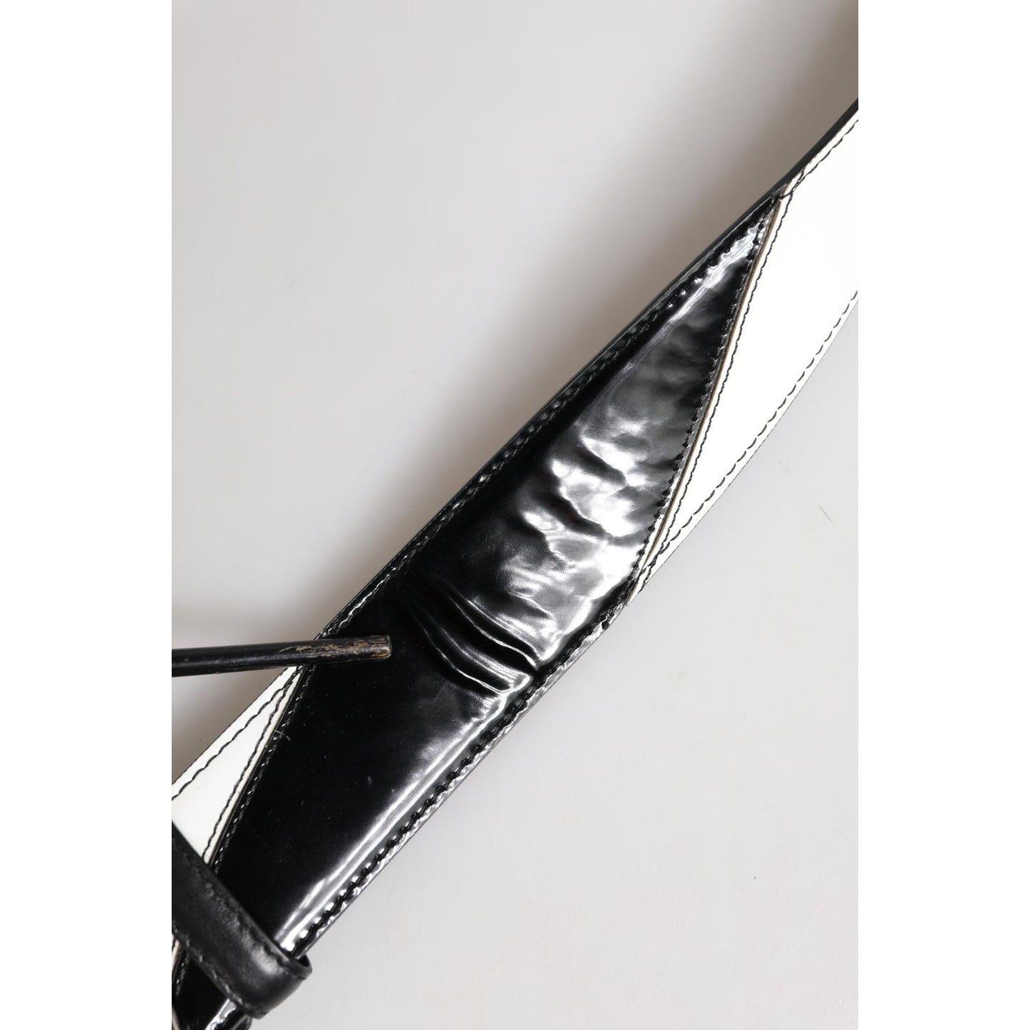 Dolce & Gabbana Black White Leather DG Metal Buckle Belt BEL9411-75