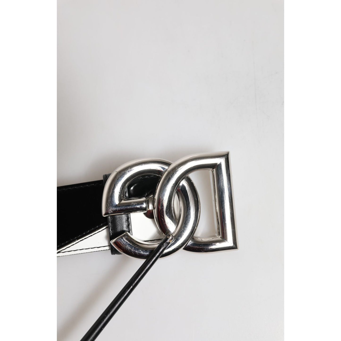 Dolce & Gabbana Black White Leather DG Metal Buckle Belt BEL9411-75