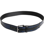 Dolce & Gabbana Black Blue DG Logo Silver Metal Buckle Belt BEL9434-95