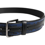 Dolce & Gabbana Black Blue DG Logo Silver Metal Buckle Belt BEL9434-95