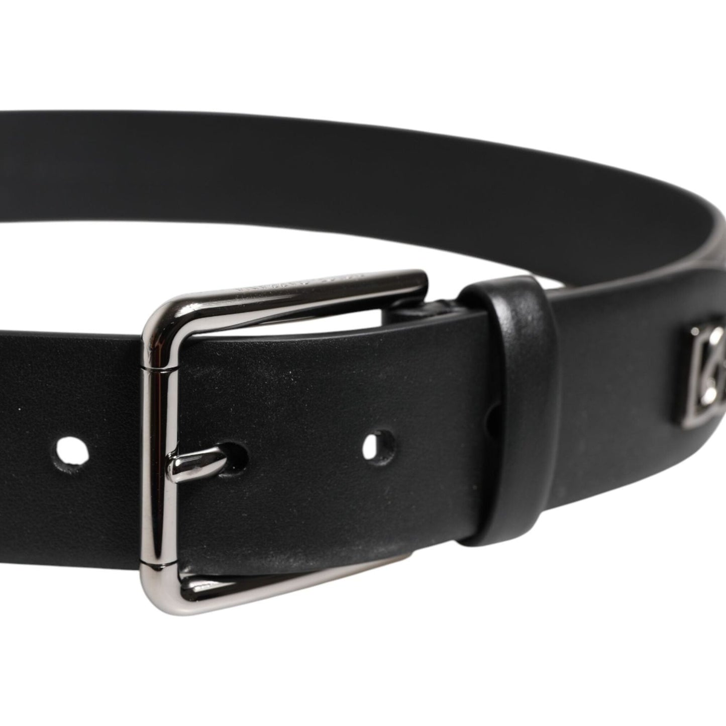 Dolce & Gabbana Black Calf Leather Studded Silver Buckle Belt BEL9438-90